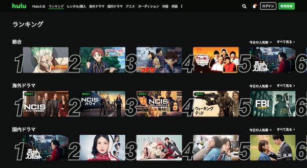 Hulu ランキングページ